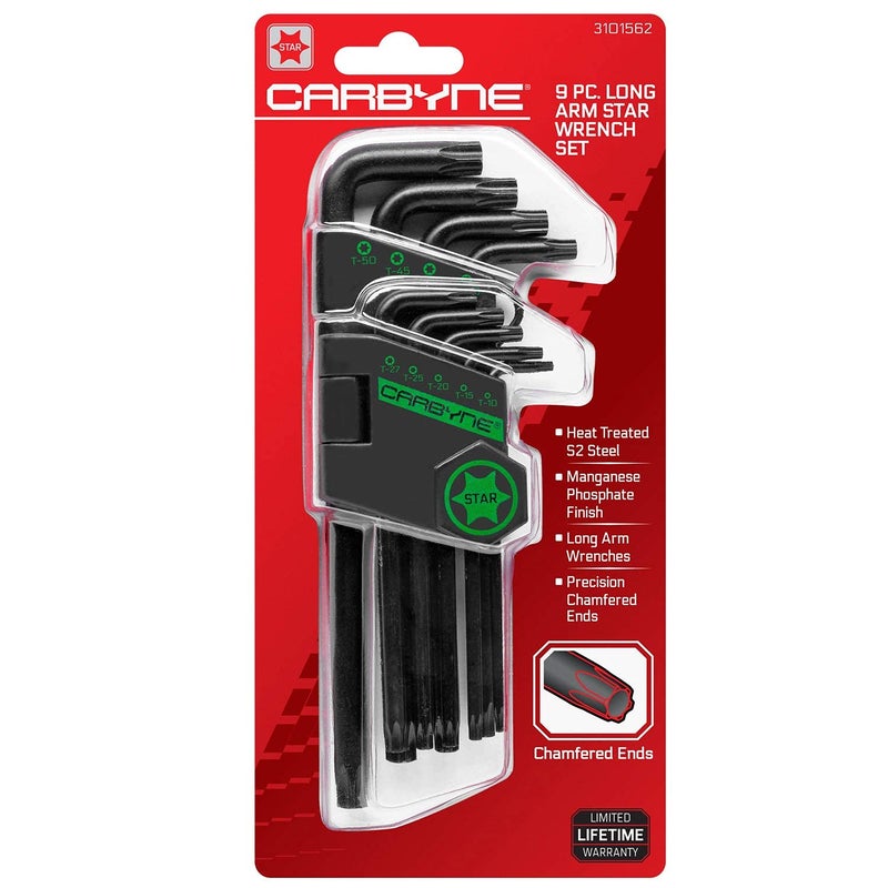 Carbyne 9-Piece Long Arm Torx Wrench Set (Torx Key Set/Star Wrench Set). Includes T-10 to T-50. Heat Treated S2 Steel - Image 2